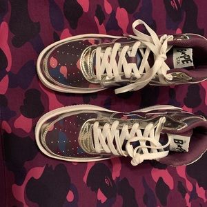 Bapesta Mid Purple Camo/Chrome Sz 10
